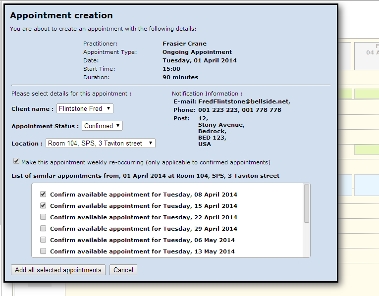 Re-occurring Appointment Control